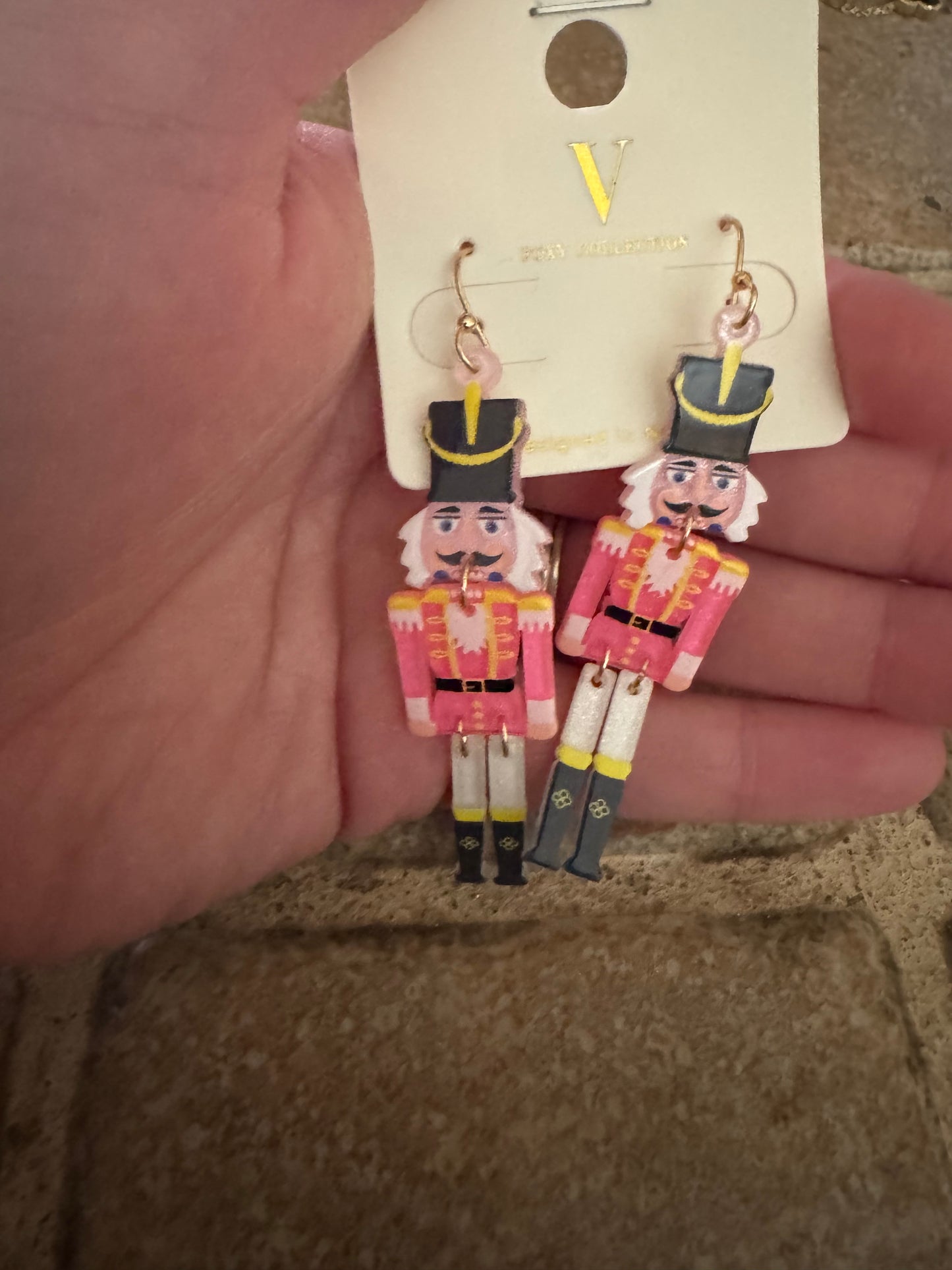 Pink Nutcracker Shaped Dangle Earrings