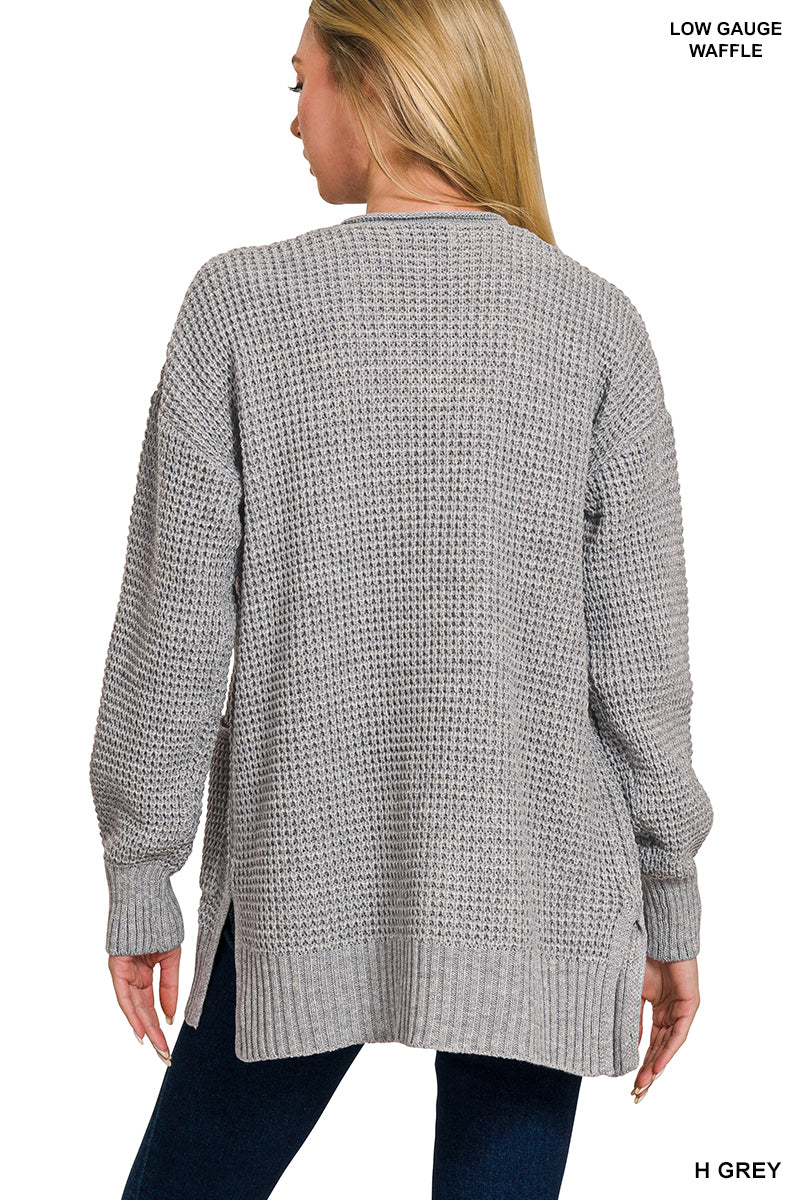 LOW GAUGE WAFFLE OPEN CARDIGAN SWEATER