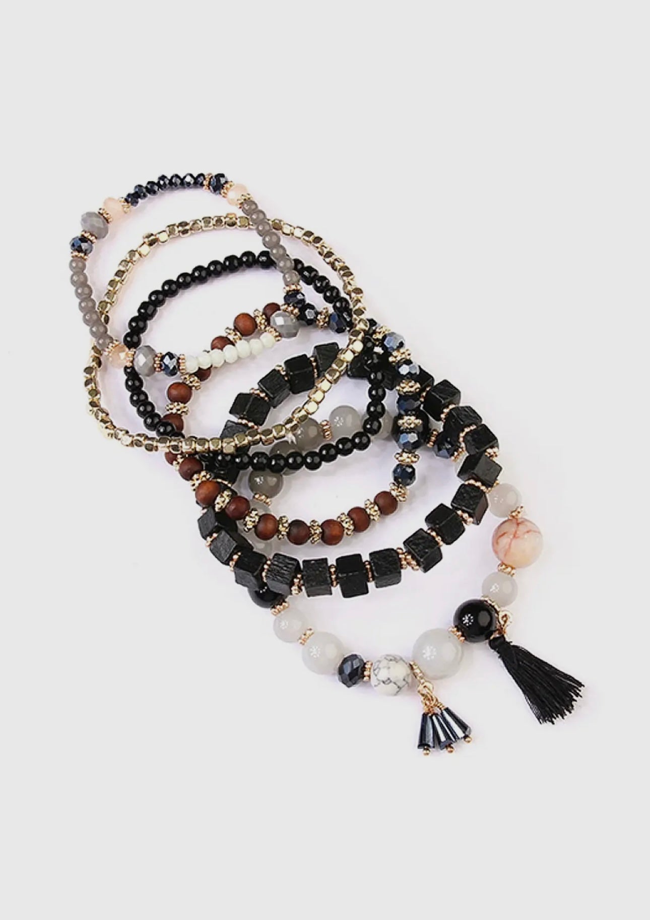 Black & Gold Charm Stack Bracelet