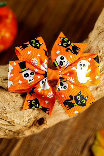 Orange Halloween Random Assortment Pattern Bow Halloween Hair Clips