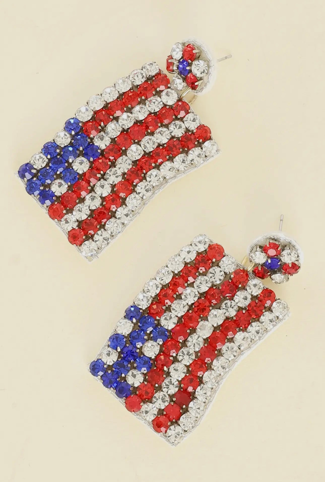 Patriotic USA Flag Crystal Rhinestone Earrings
