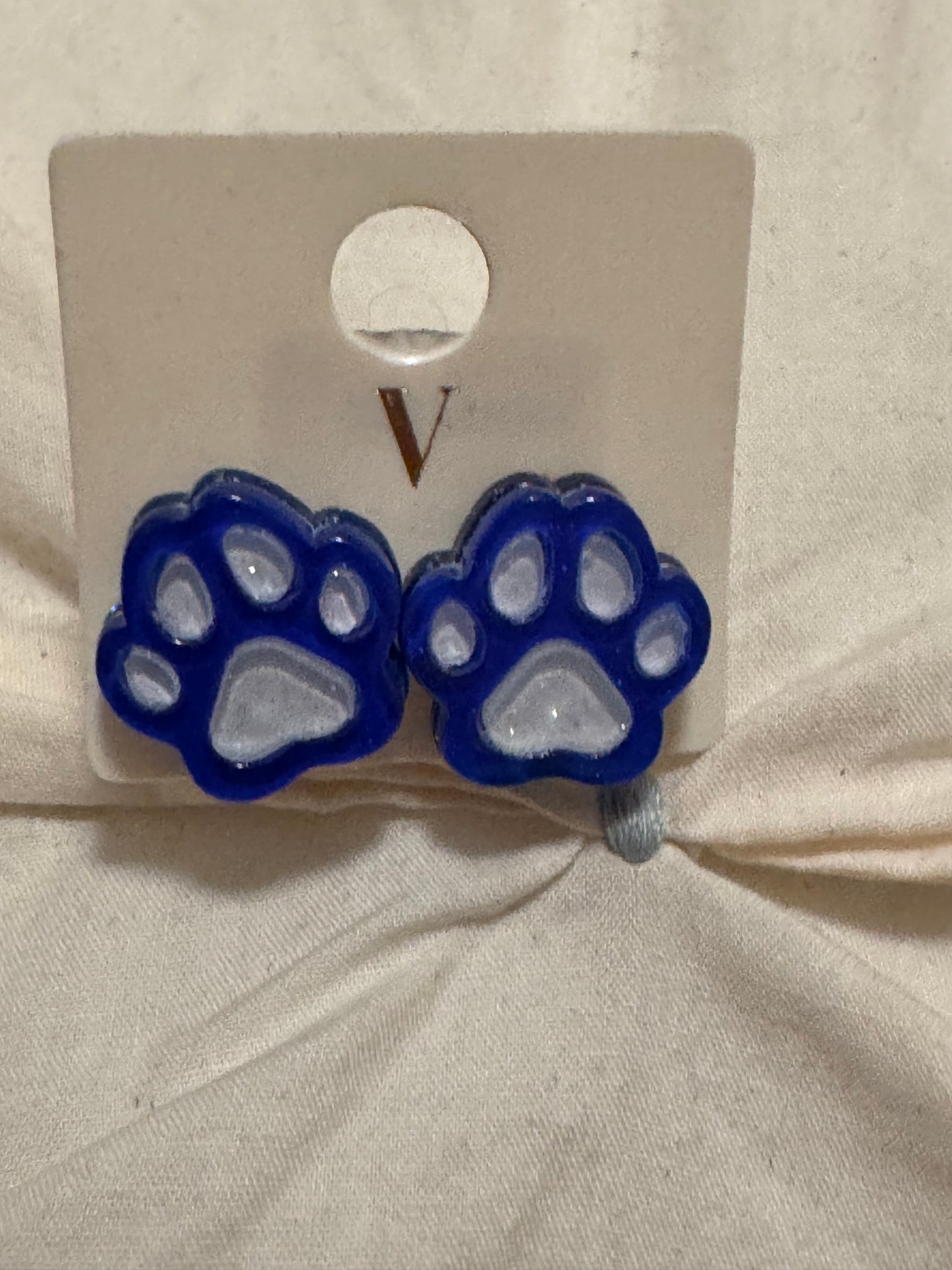 Blue & White Paw Print Stud Earrings
