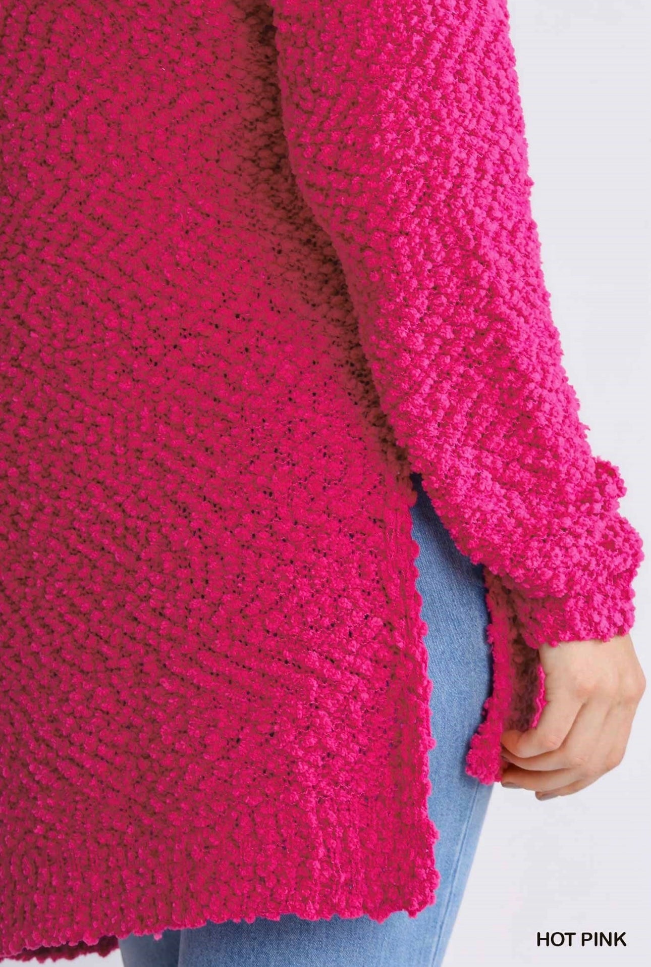 Long Sleeve V-Neck Soft Knit Pullover Sweater with Side Slits