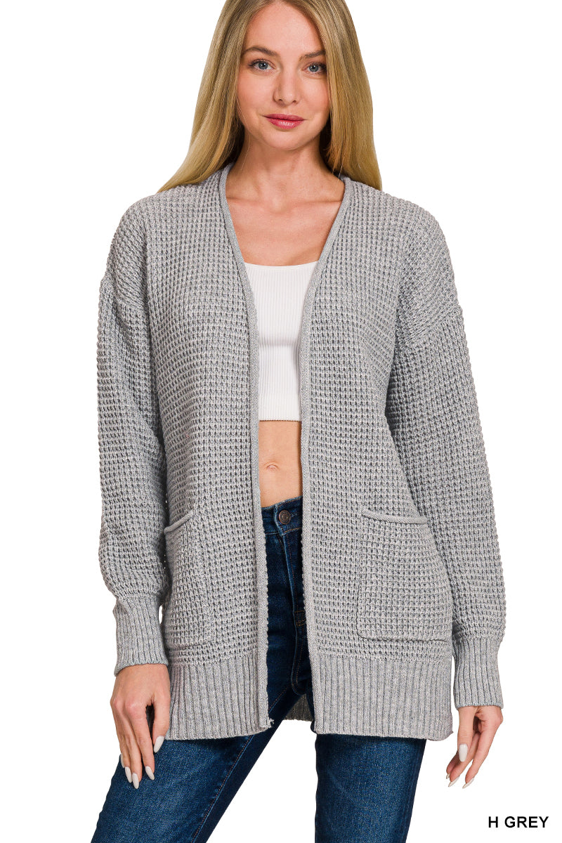 LOW GAUGE WAFFLE OPEN CARDIGAN SWEATER