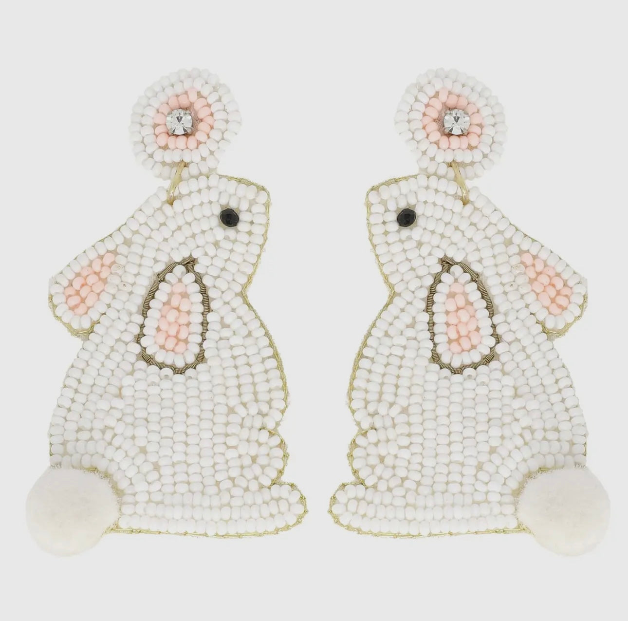 Easter Bunny Beaded Embroidery Drop Earrings
