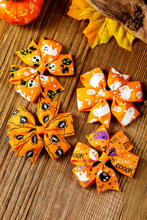 Orange Halloween Random Assortment Pattern Bow Halloween Hair Clips