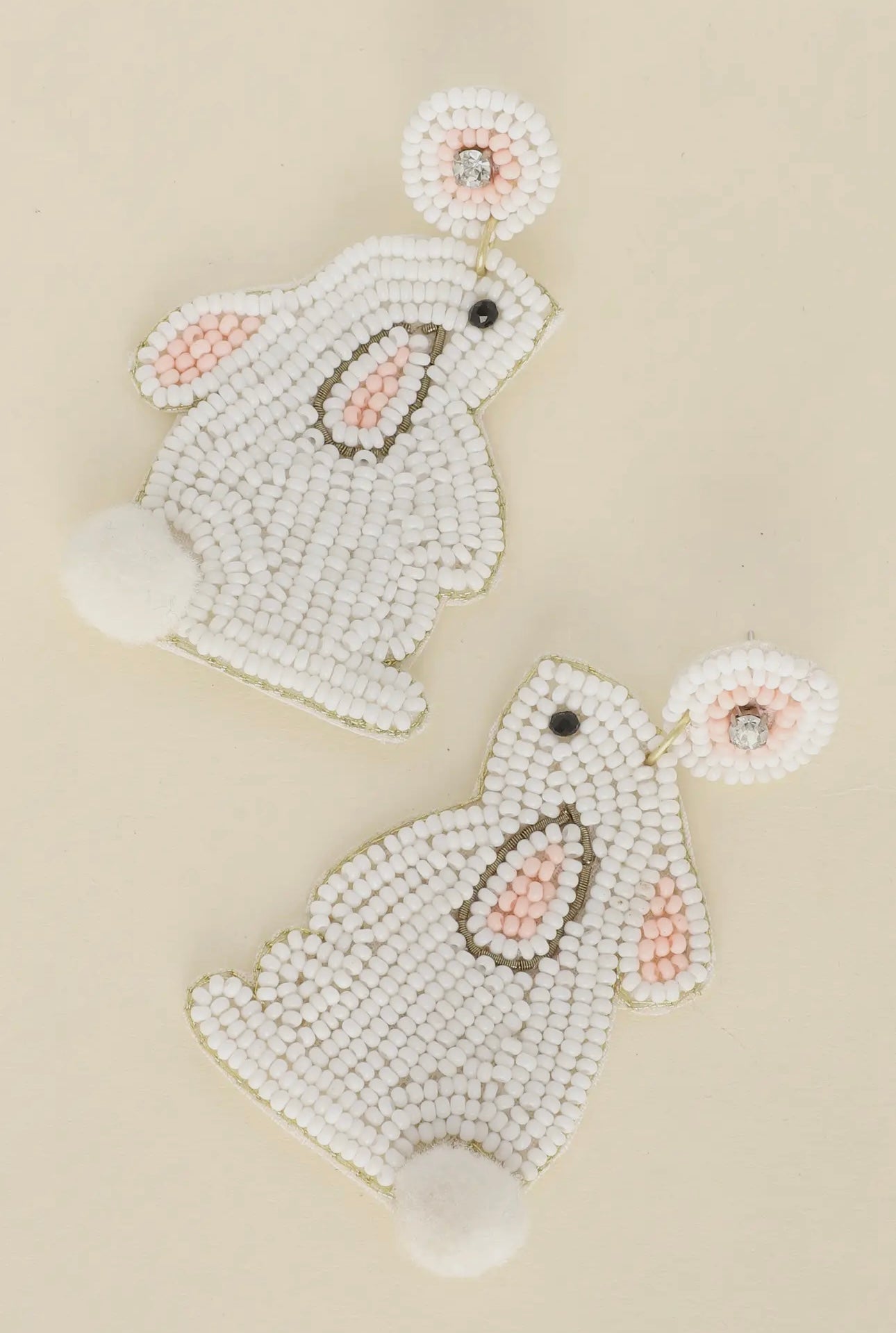 Easter Bunny Beaded Embroidery Drop Earrings