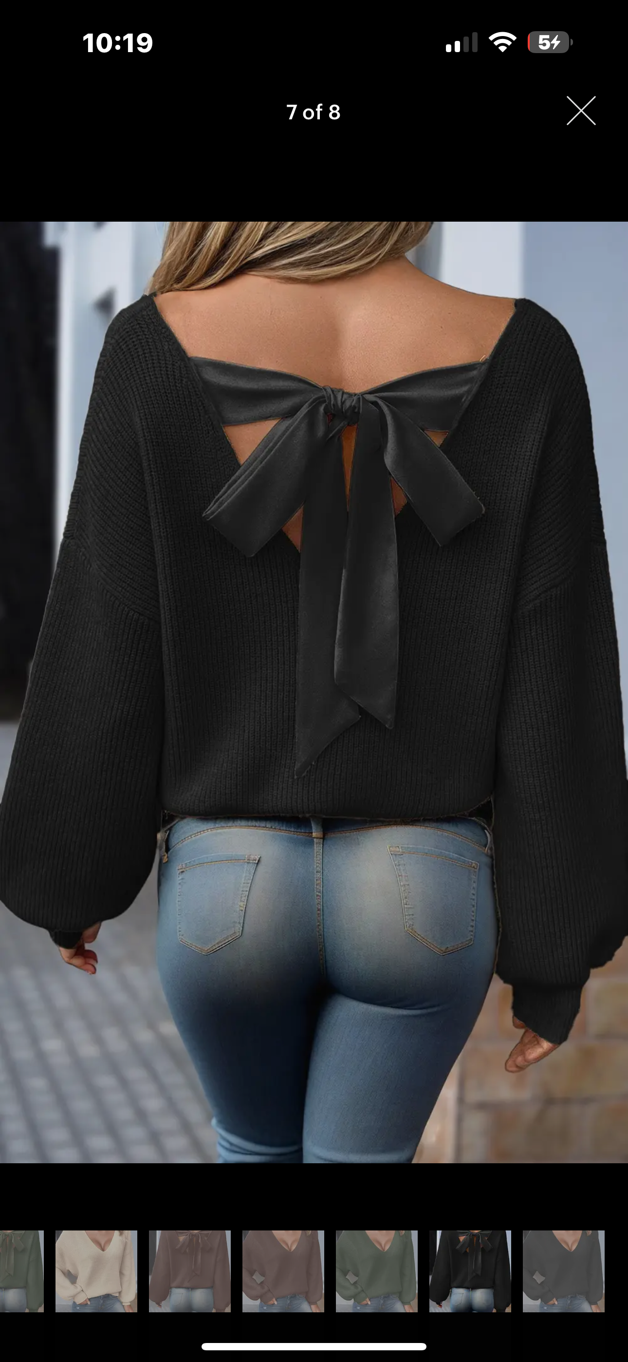 Lantern Sleeve V Neck Knot Back Sweater