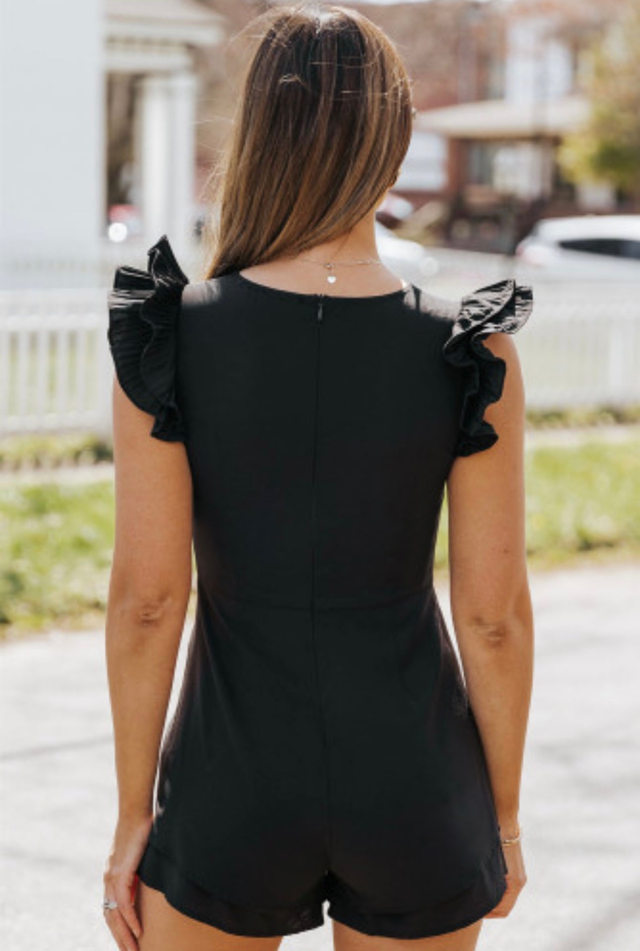 Black Ruffle Sleeves Solid Romper