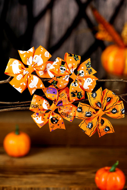 Orange Halloween Random Assortment Pattern Bow Halloween Hair Clips