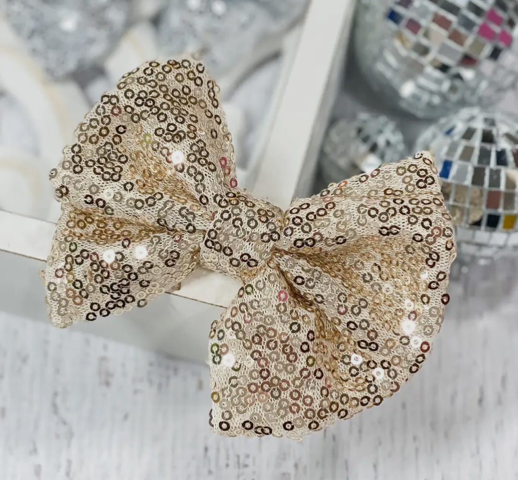 Champagne Sequin Hair Bow