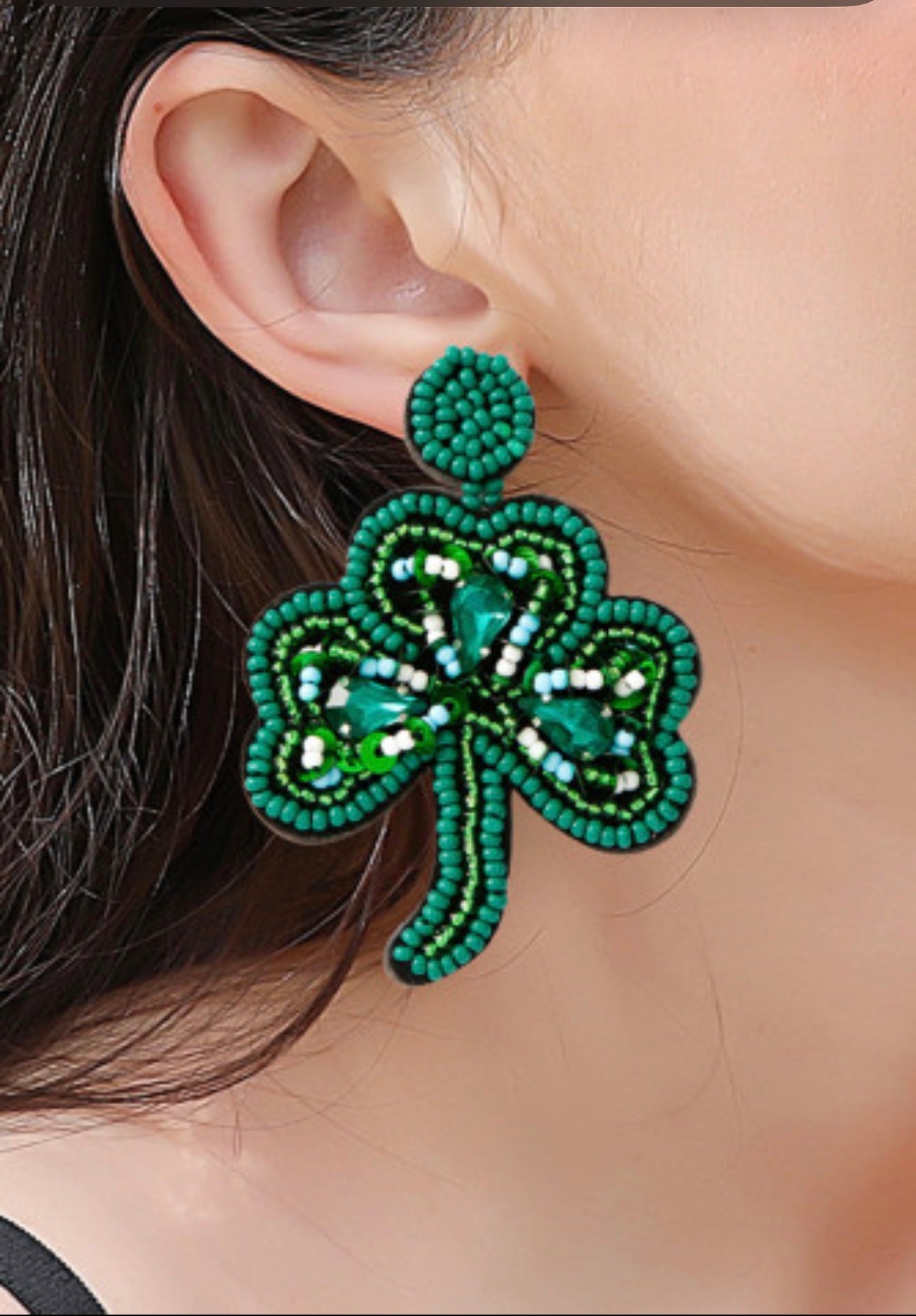 Green St. Patrick’s Shamrock Beaded Earrings