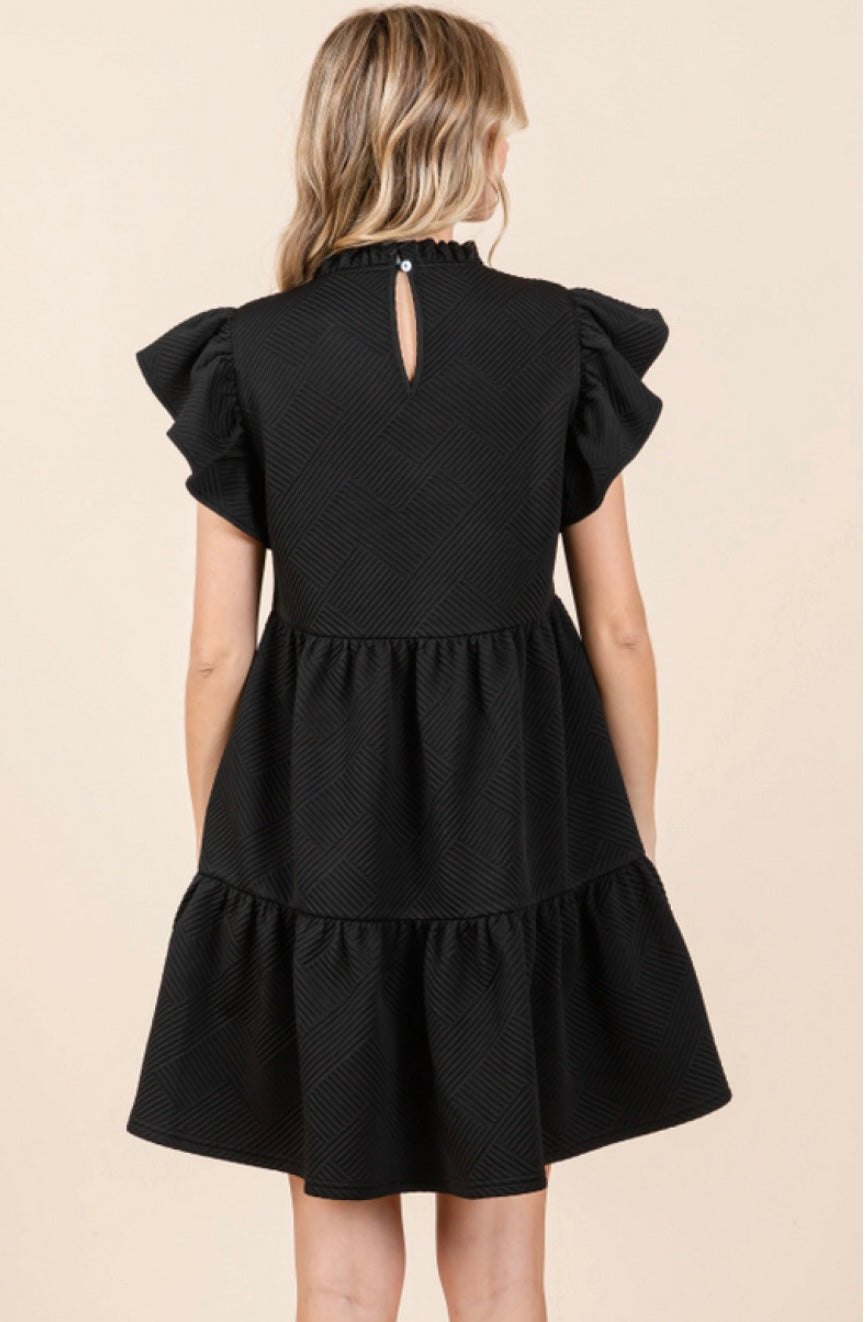 Textured Dress with a Frilled Neck