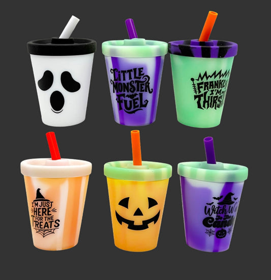 Assorted Halloween 8 ounce silicone kids cup with lid & straw