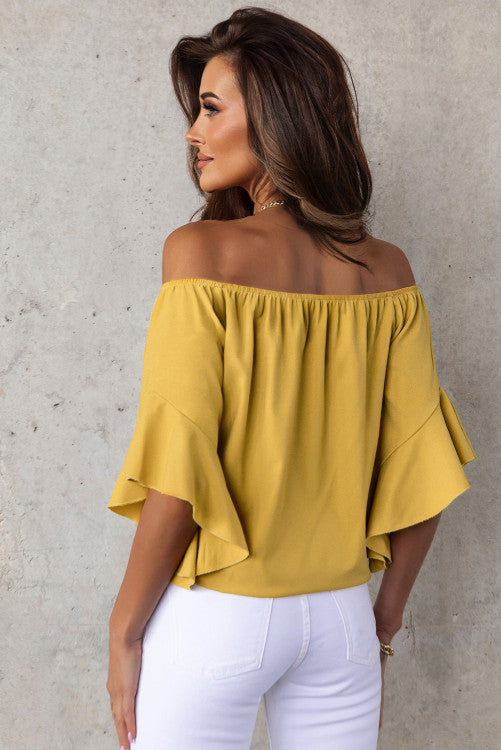 Yellow Solid Off Shoulder Blouses