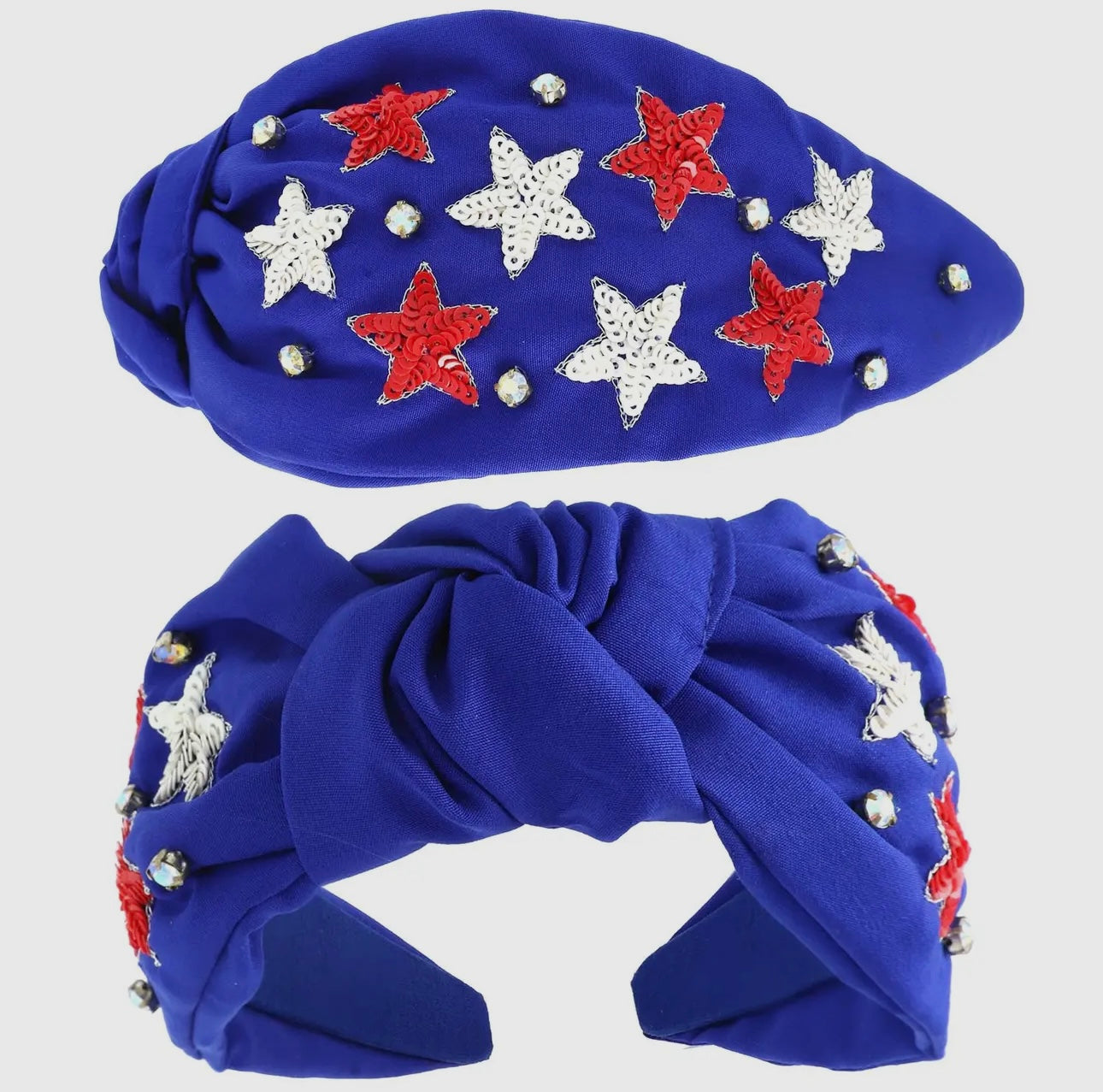 Blue USA Patriotic Star Pattern Jeweled Sequin Headband