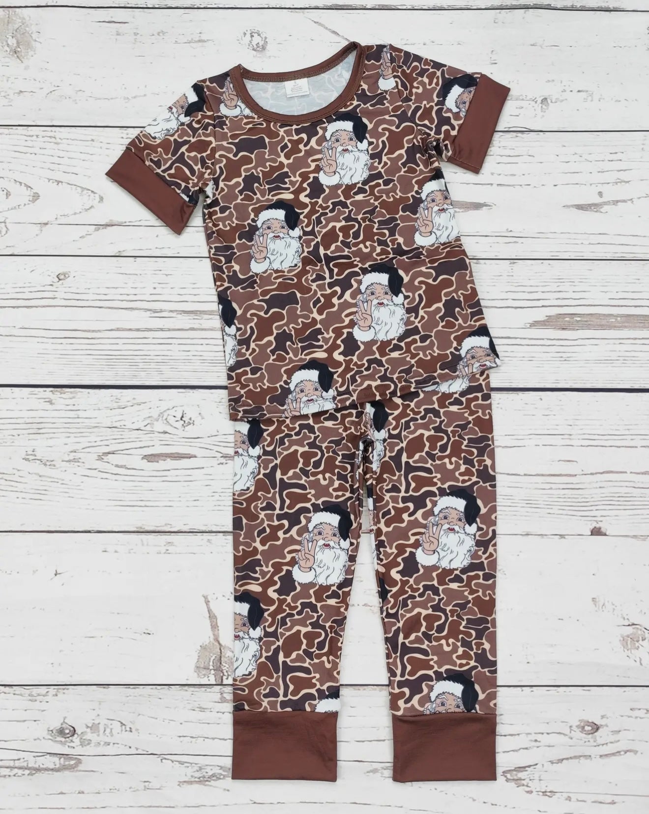 Kids Santa Claus Print Camouflage Christmas Pajamas