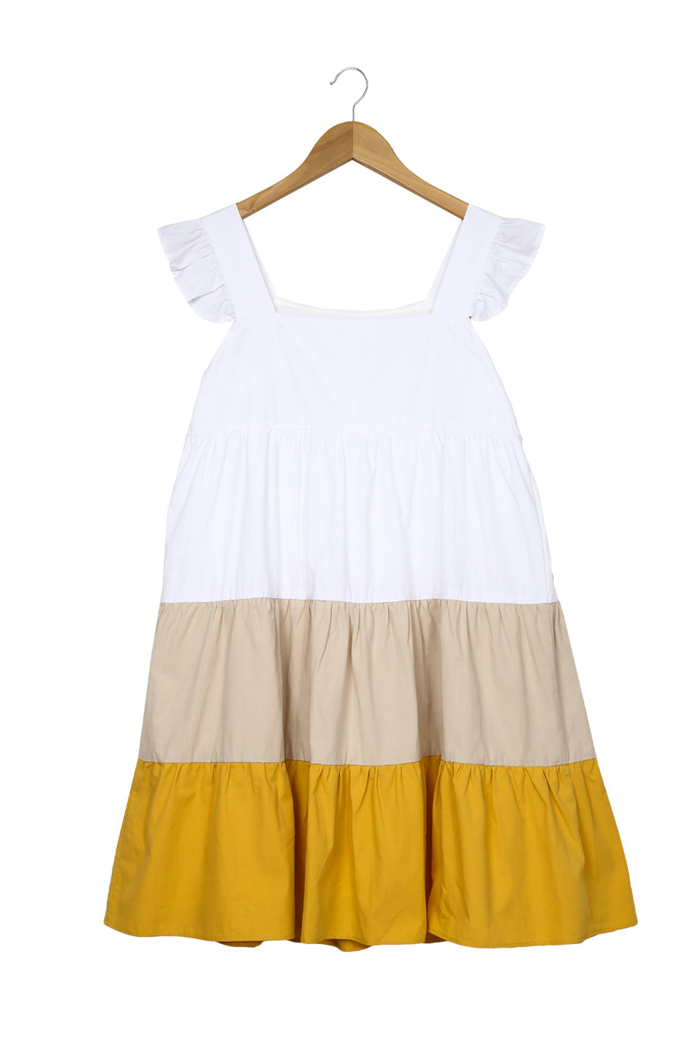Yellow Colorblock Flutter Sleeve Casual Dress