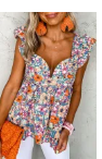 Multicolor Floral Ruffle Straps Sweetheart Peplum Tank