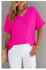 Rose Solid V Neck Short Sleeve Blouse