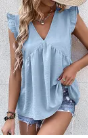 Sky Blue V Neck Flutter Sleeveless Top