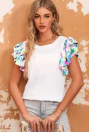 White Voluminous Printed Puff Sleeve Textured Top
