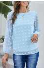 Sky Blue Swiss Dot Long Puff Sleeve Top