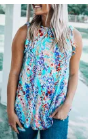 Sky BlueFloral Print Tank Top with Ruffles