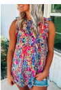 Rose Floral Print Tank Top with Ruffles