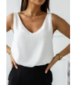White Deep V Neck Loose Tank Top