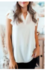 White Ruffled Sleeveless V Neck Top