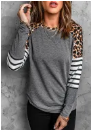 Gray Leopard Striped Long Sleeve Top