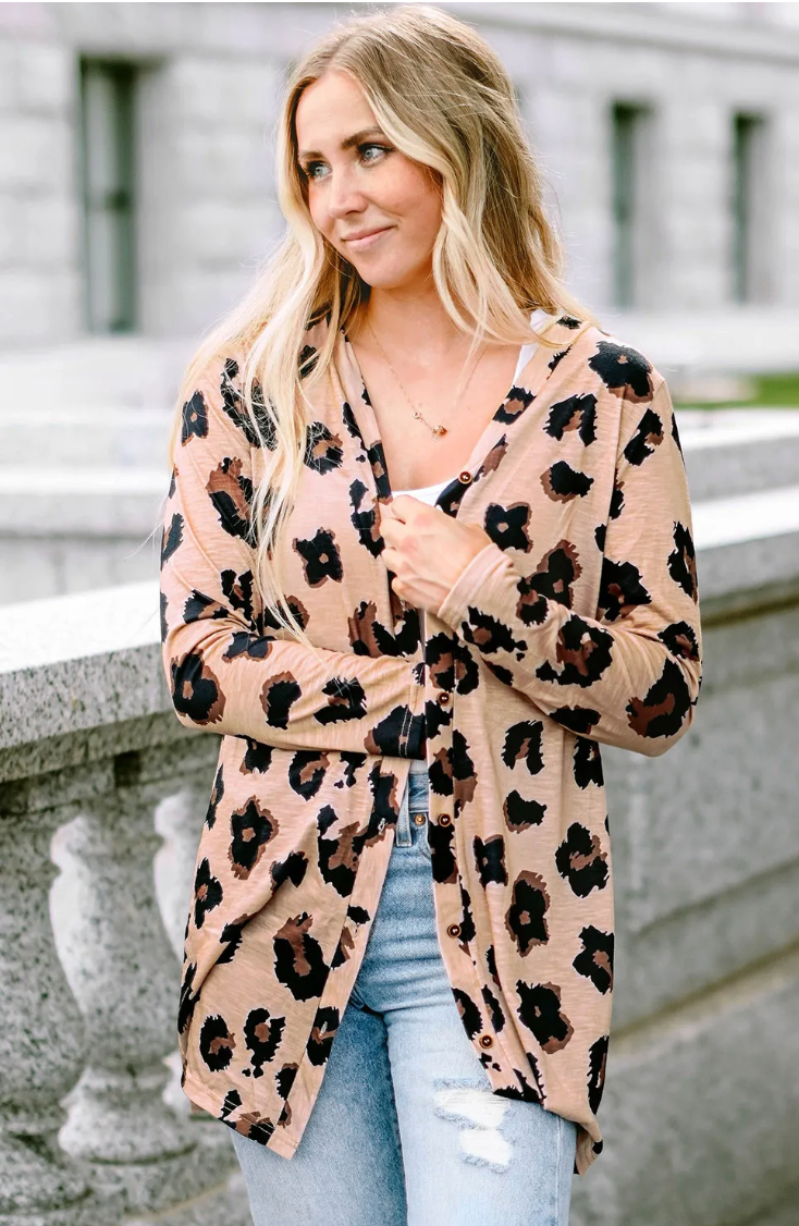Leopard Printed Open Front Cardigan