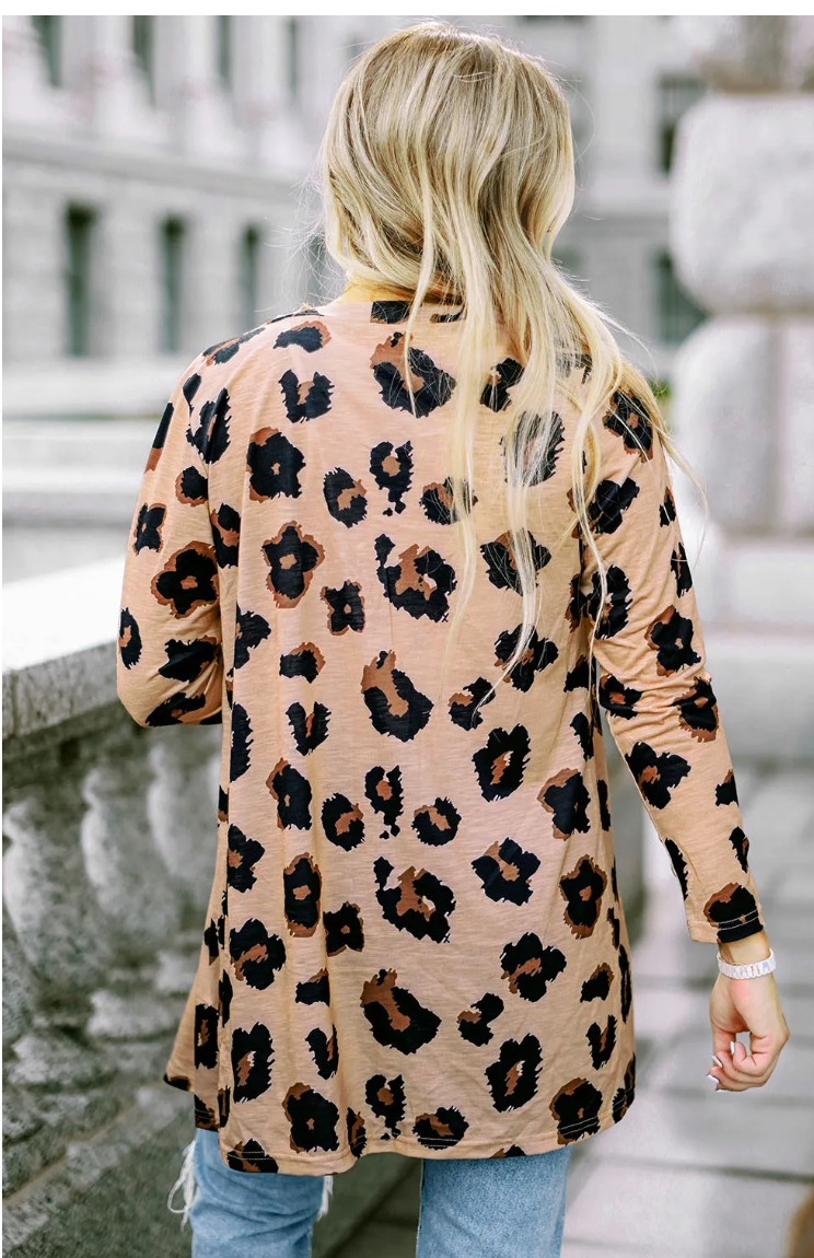 Leopard Printed Open Front Cardigan