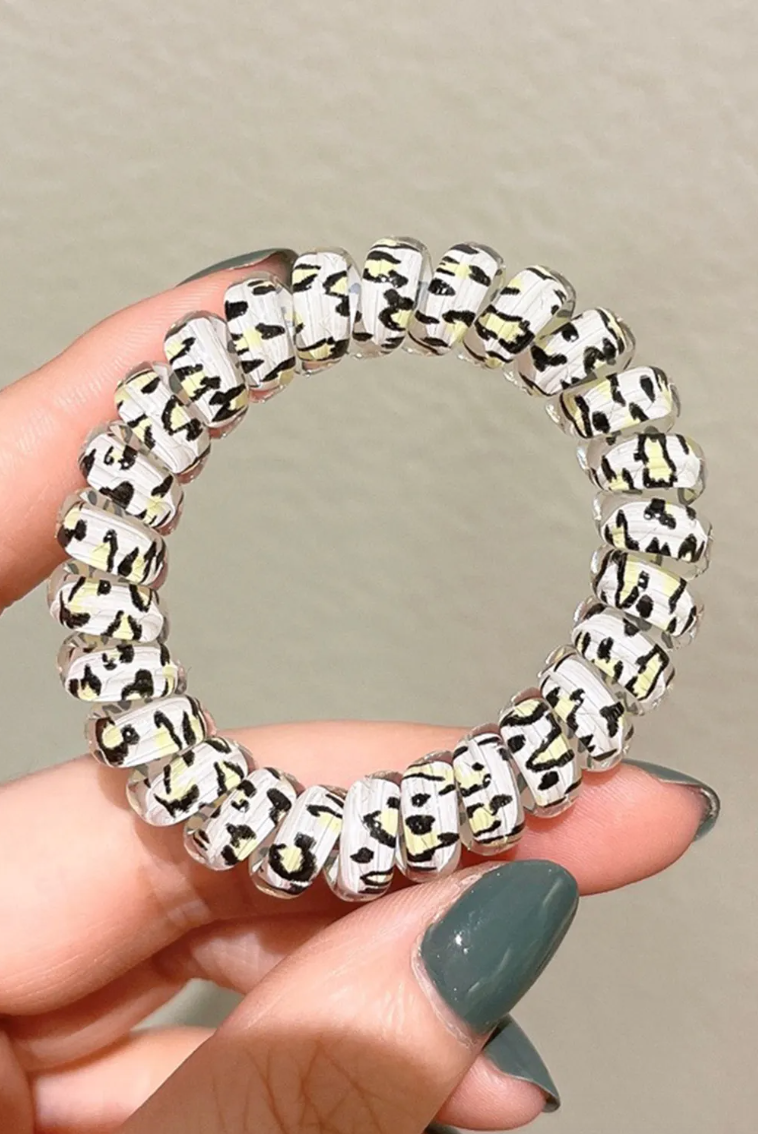 White Leopard Printed Telephone Wire Hair Loop