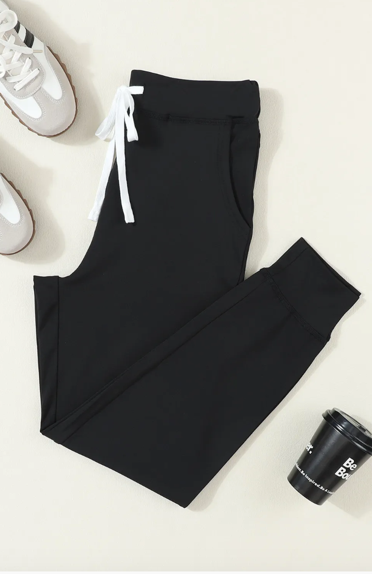 Black Drawstring Waist Pocketed Joggers