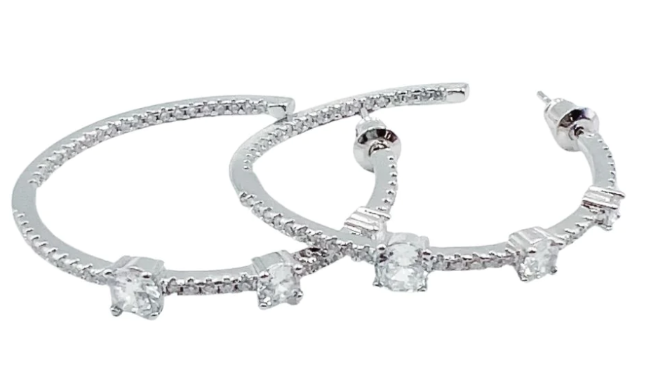 Square Diamond Hoop Silver