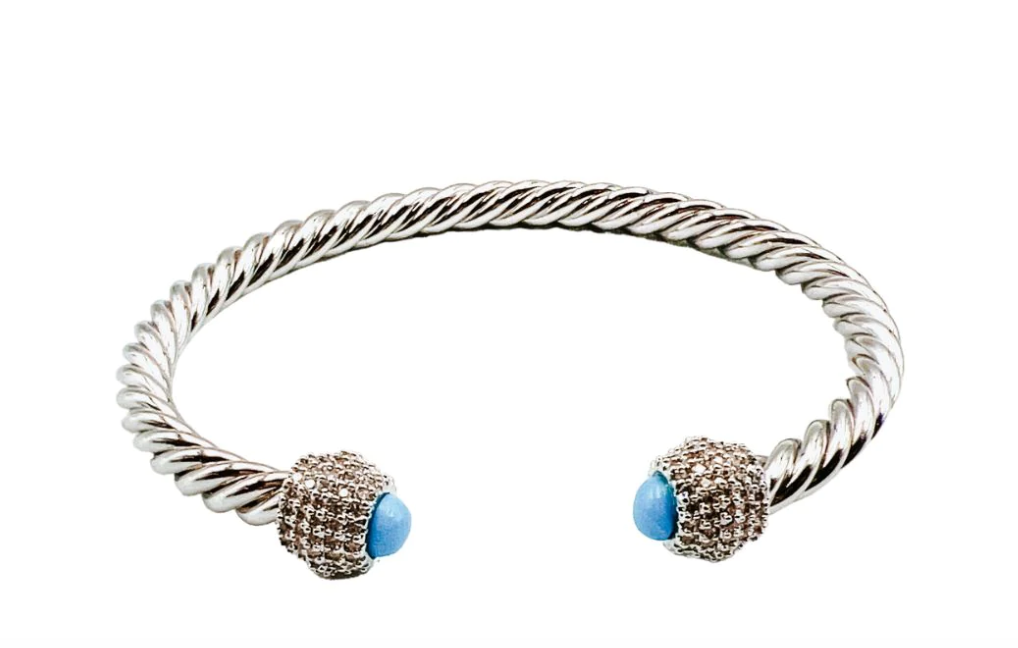 Silver Rope Turq Crystal Bracelet