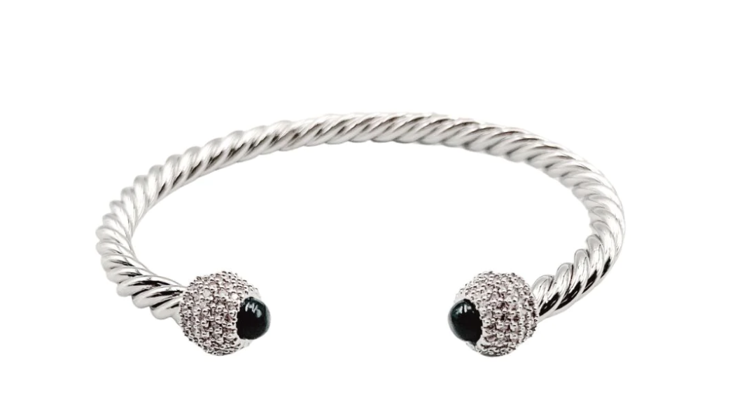 Silver Rope Black Crystal Bracelet