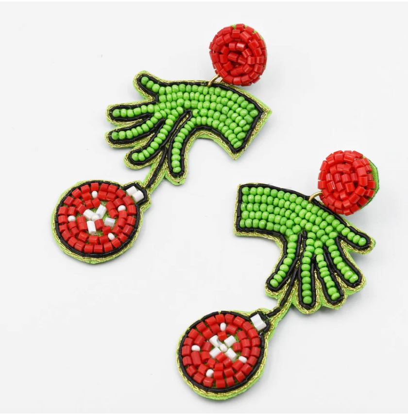 Grinch Hand & Ball Earrings