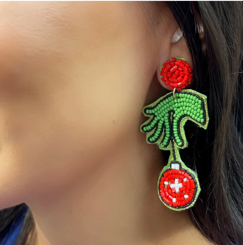 Grinch Hand & Ball Earrings