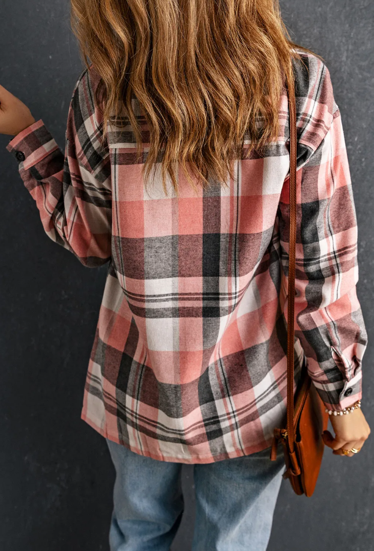 Pink Plaid Button Up Patch Pocket Shirt