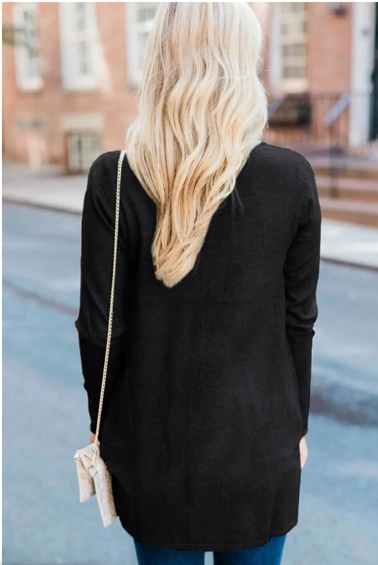 Black Shawl Neckline Open Front Cardigan