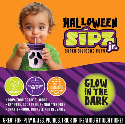 Assorted Halloween 8 ounce silicone kids cup with lid & straw