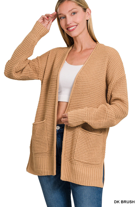 LOW GAUGE WAFFLE OPEN CARDIGAN SWEATER
