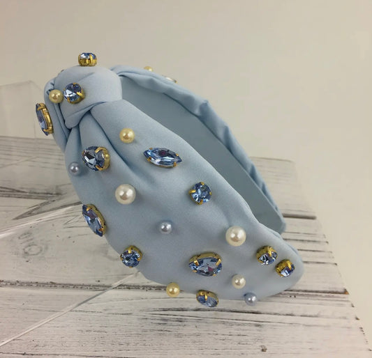 Light Blue Stone Pearl Fashion Knot Headband