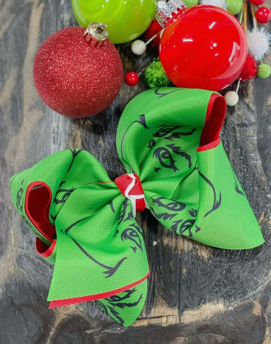 Grinch Face Double Ribbon Bow (Texas Size)