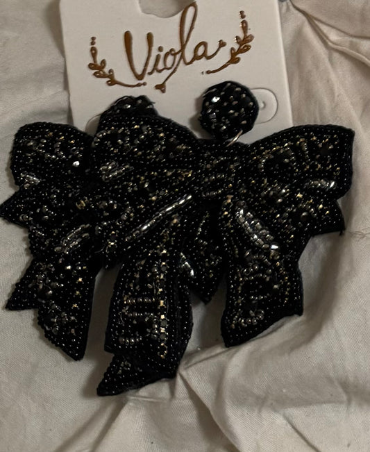 Black, Gold & Silver Color Bow Earrings