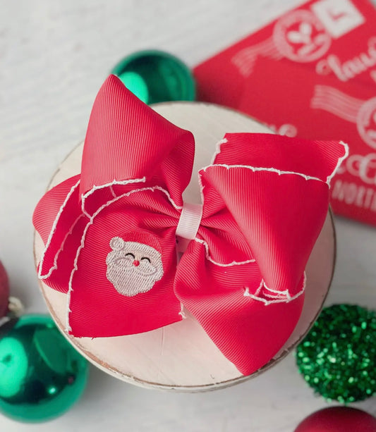 Santa Embroidered Moonstitch Hair Bow