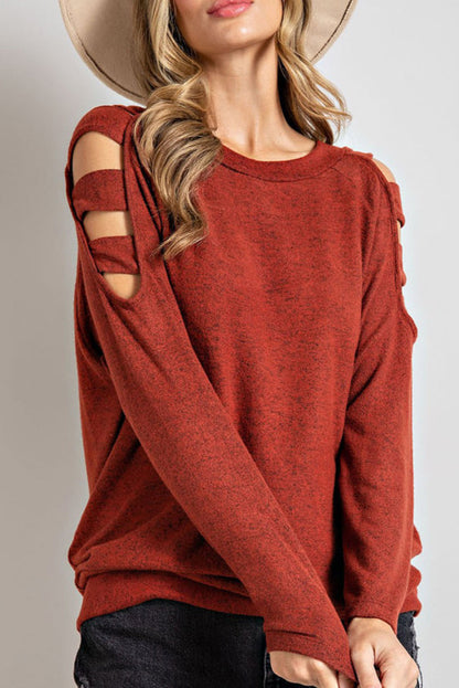 Reddish Orange Cold Shoulder Long Sleeve Top